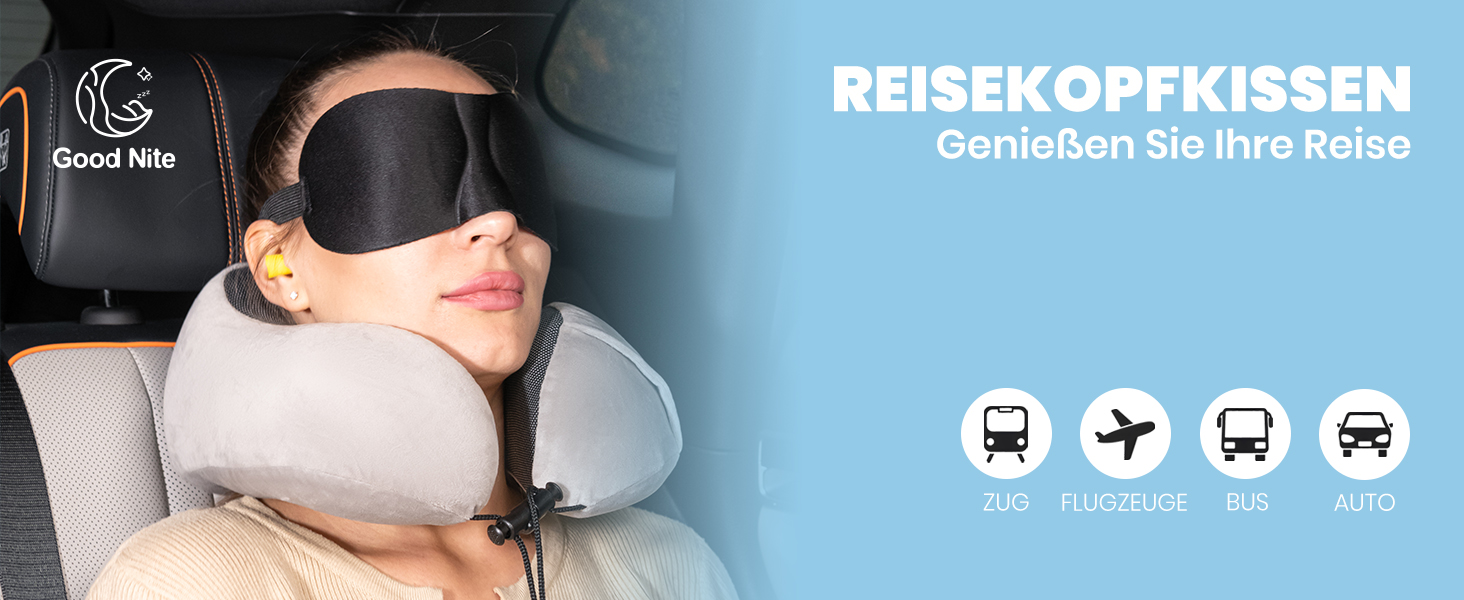 Подушка для шиї Good Nite для подорожей, авто та дому. Ергономічна подушка з Memory Foam, регульована, сірого кольору.