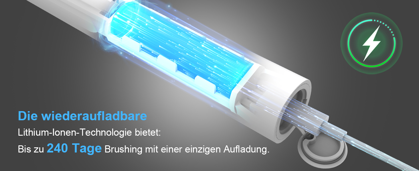 Електрична зубна щітка для дорослих з акумулятором 240 днів, 8 насадок, 3 режими, таймер 2 хв, IPX7 водонепроникна, біла
