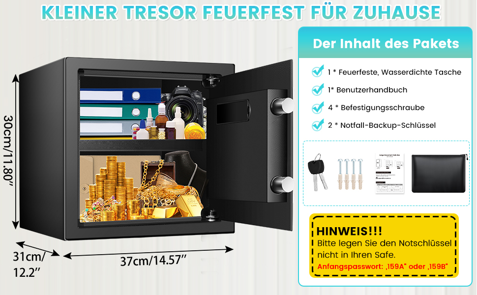 Великий сейф для дому: вогнестійкий, водонепроникний, з ключем та кодовим замком (40л)