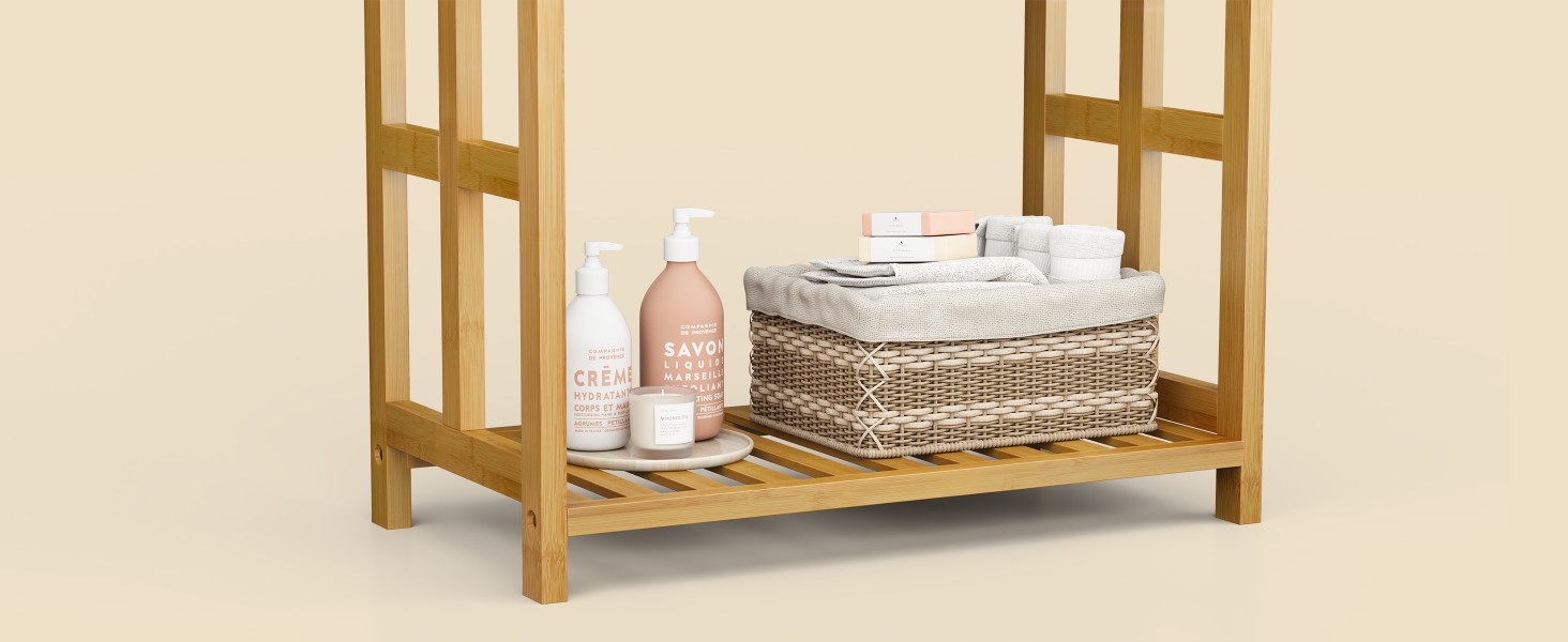 Підставка для рушників Dripex з бамбука, 96 см, з 3 нержавіючими стійками та полицею для ванної кімнати