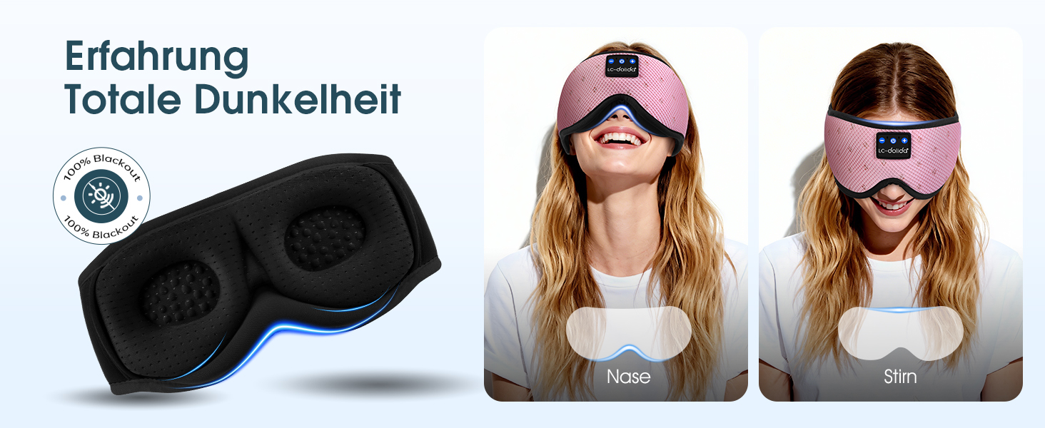 Маска для сну з навушниками Bluetooth 5.4 Dolida, 3D м'яка маска для сну з мікрофоном, рожева - для подорожей, йоги, медитації