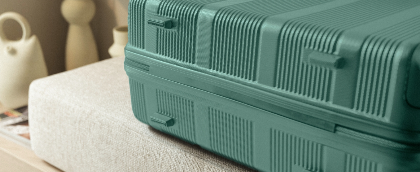 Набір валіз NUMADA Upfly T10 (3 шт.) з ABS: ручна валіза 55x40x20, середня валіза 66x44x26, косметичка. Зелений колір. Безпечний та міцний.