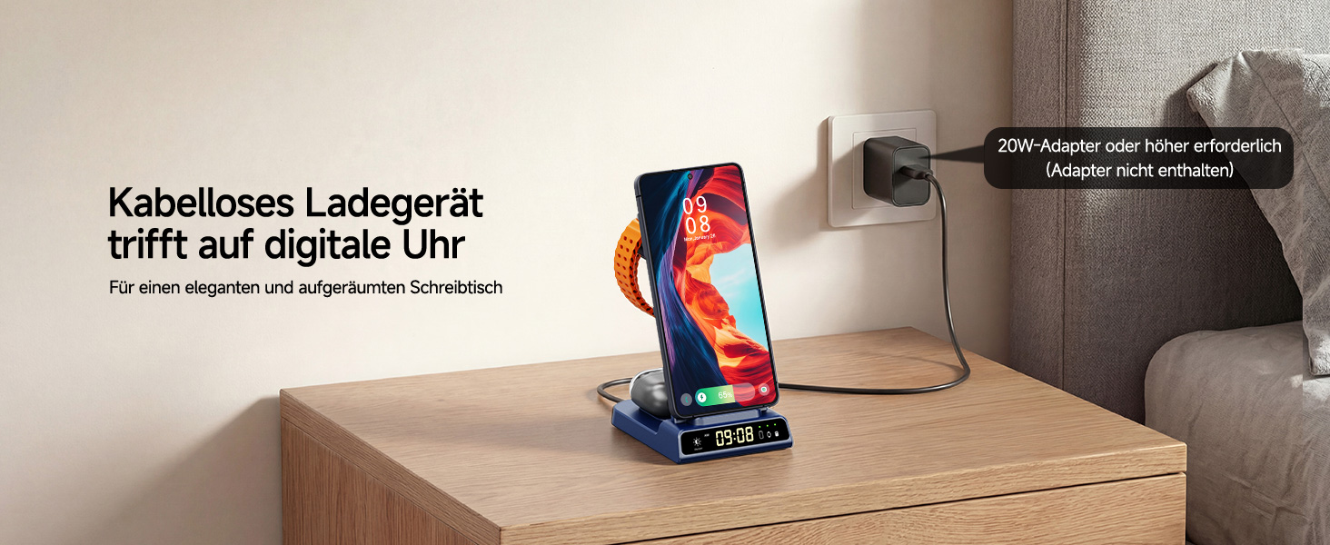 Бездротова зарядна станція 3-в-1 для Samsung Galaxy S26 Ultra, Watch 8/Ultra/7/6/5, Buds 4/4 Pro (Блакитна) - Швидка індуктивна зарядка