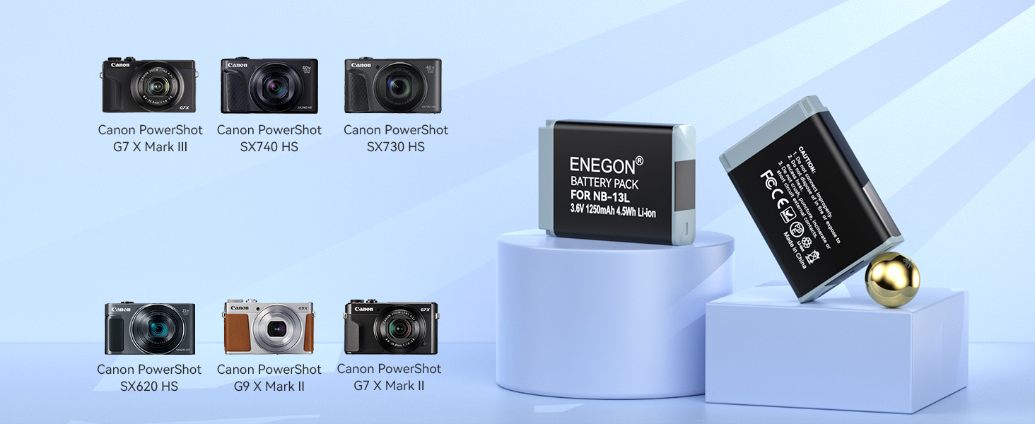 Акумулятор ENEGON NB-13L (2 шт.) + Зарядний пристрій для Canon PowerShot G5 X, G5X Mark II, SX720 HS, SX730 HS, SX740 HS