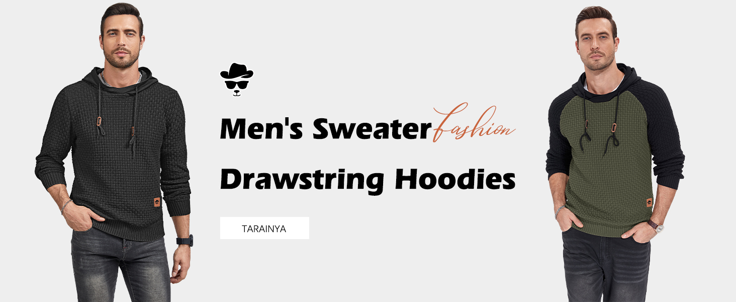 Пуловер чоловічий TARAINYA з капюшоном, теплий светр з довгим рукавом, чорний, XL