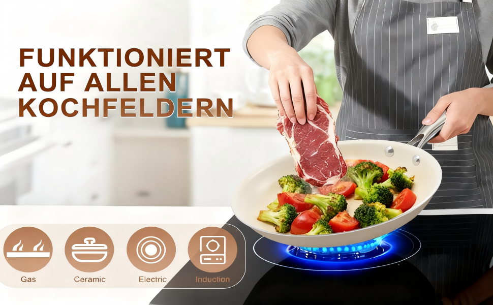 Пательня керамічна 24 см з антипригарним покриттям, індукція, духовка, посудомийна машина, алюміній, не містить PFAS, PFOA, PTFE