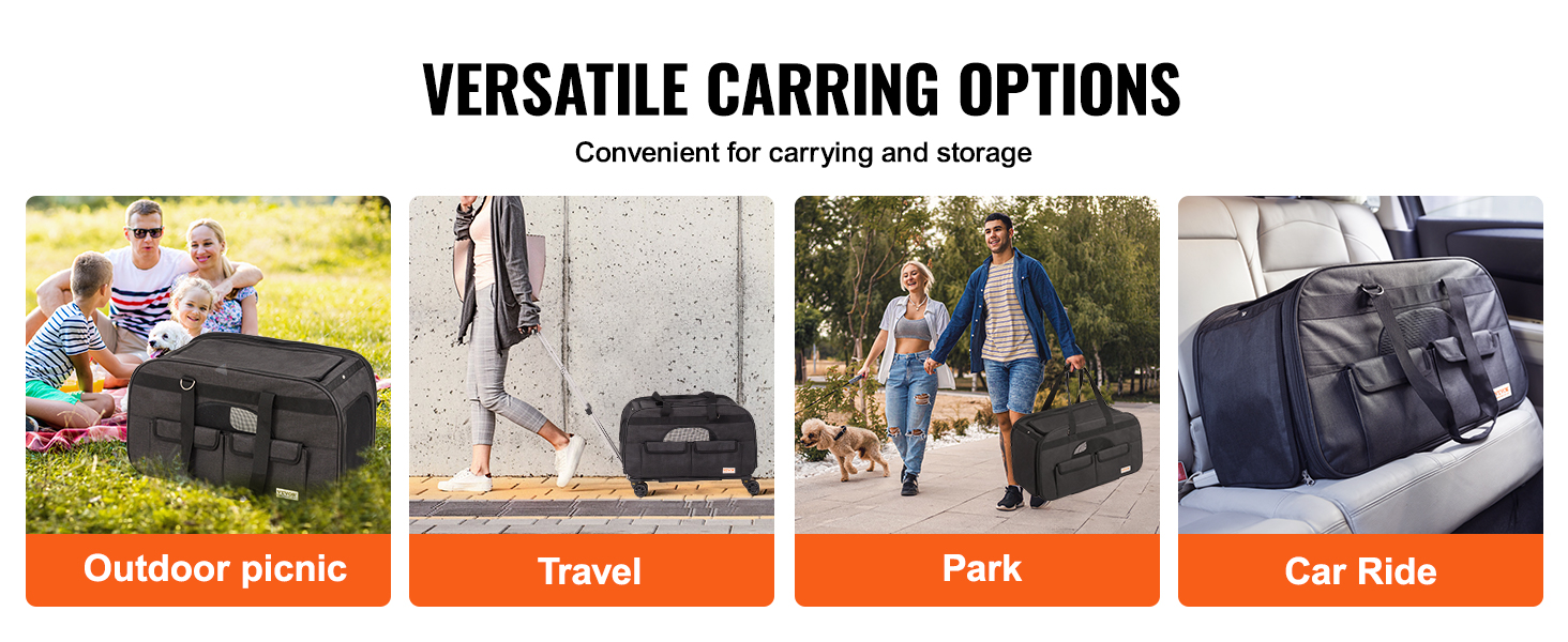 Тролей для собак VEVOR, 15.8 кг, чорний: зручний рюкзак-переноска для тварин з 4 колесами та кишенями для аксесуарів. Ідеально для подорожей та прогулянок.