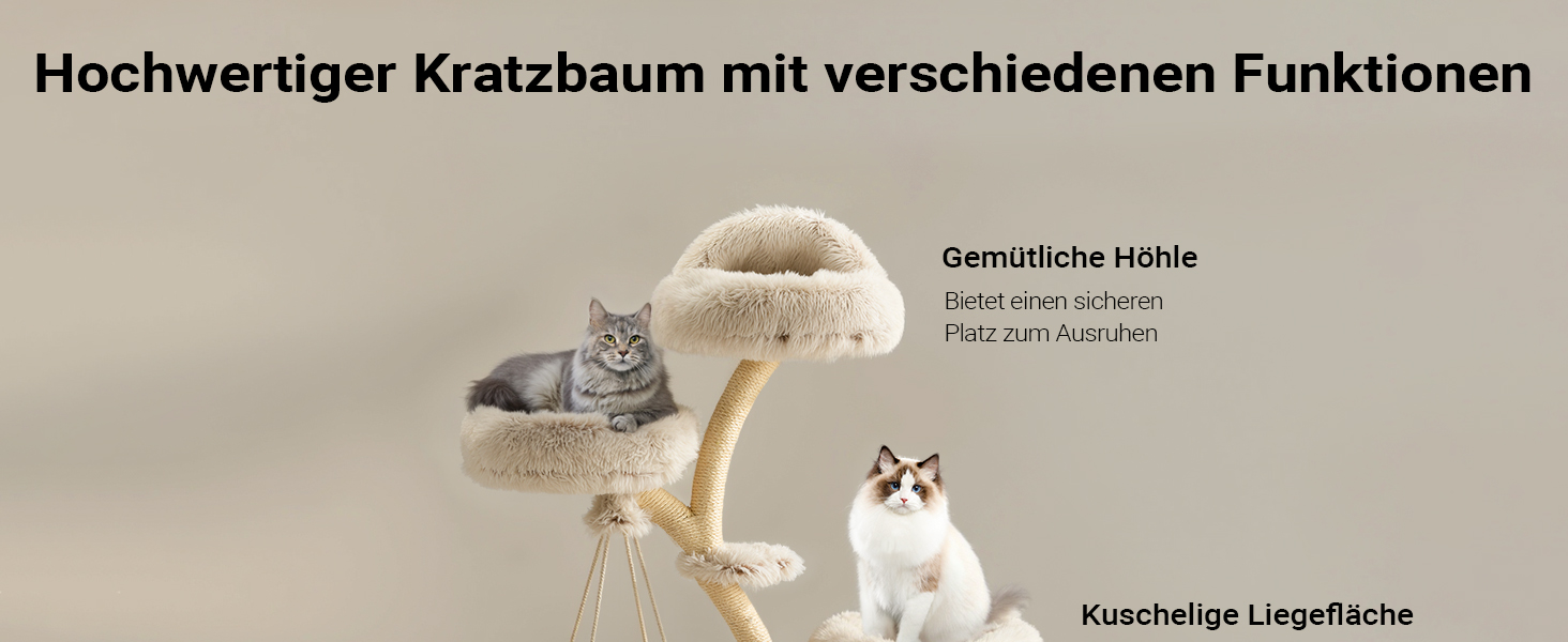 Кігтеточка для котів Fudajo Designer у вигляді дерева, 130 см, з плюшем та сизалем, з гамаком