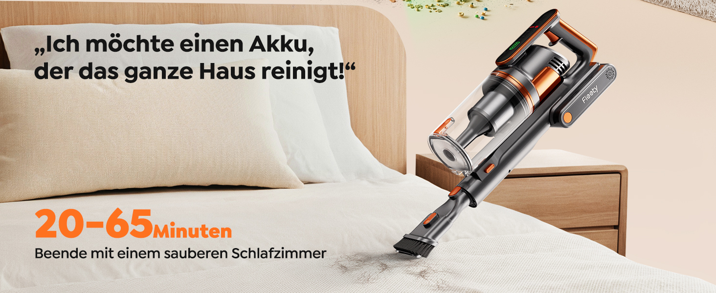 Бездротовий пилосос Fieety з акумулятором, 600W, 50kPa, 65 хв роботи, док-станція на стіні, ароматерапія, автоматичний режим, сенсорний дисплей, висувний шланг 1 м для твердих поверхонь, килимів, шерсті тварин та авто