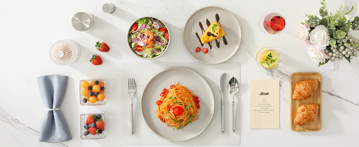 MALACASA Набір посуду з каменю 6 осіб, 18 предметів: тарілки, миски, керамічний сервіз з глазур'ю 