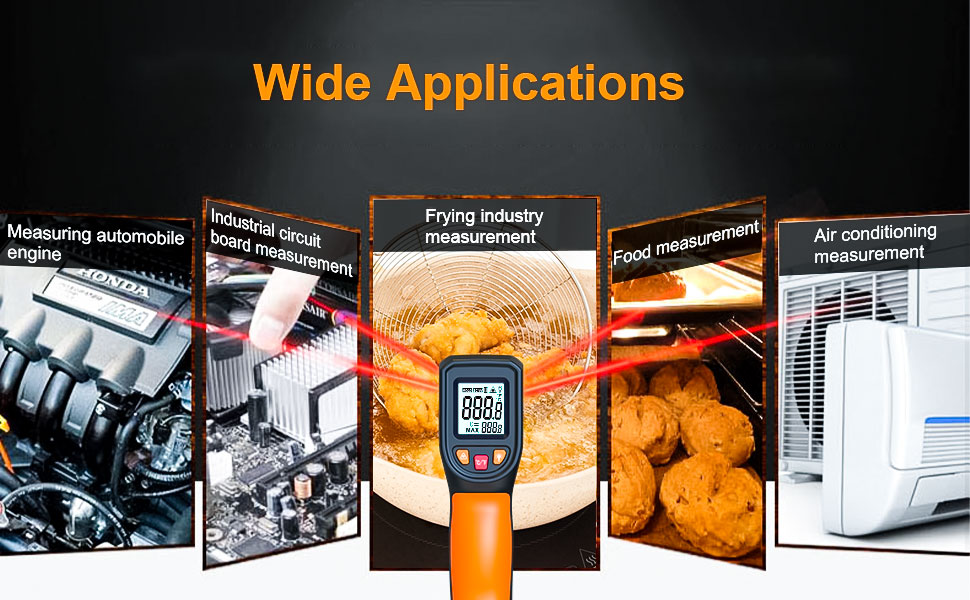 Інфрачервоний термометр, цифровий лазерний вимірювач температури -58°F~1112°F (-50°C～600°C) IR термопістолет (Не для людей). Ідеально підходить для приготування їжі, смаження, кухні, барбекю, м'яса, цукру, морозильної камери