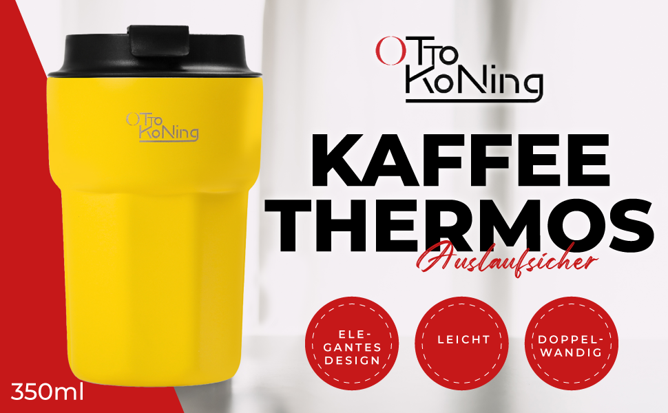 Термокружка 350 мл з кришкою, що не пропускає, з нержавіючої сталі для кави, чаю та напоїв на виніс (Жовтий)