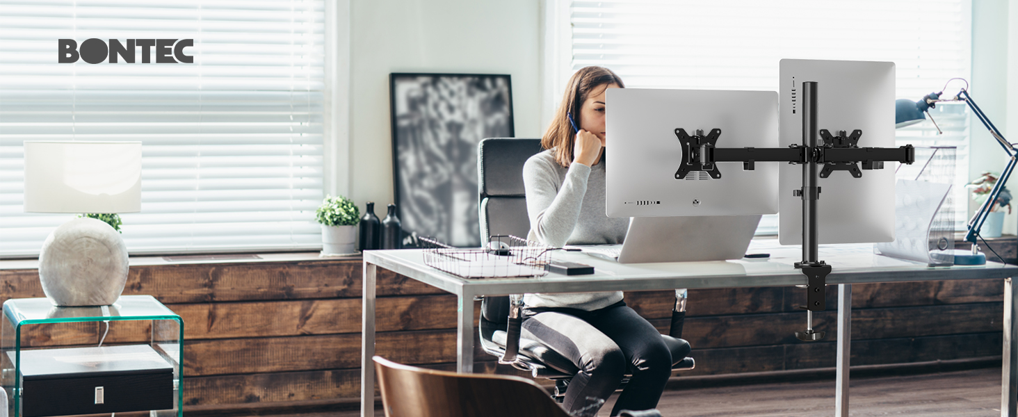 Підставка для монітора BONTEC на 2 монітори, 13-30 дюймів, регульована висота, поворотна, до 8 кг
