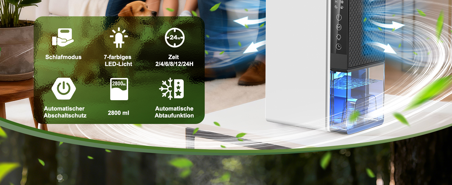Електричний осушувач повітря 2700 мл з автоматичним вимкненням, таймером, нічним режимом та 7-кольоровим нічним світлом, портативний для дому, ванної кімнати, підвалу (600 мл/24 год)