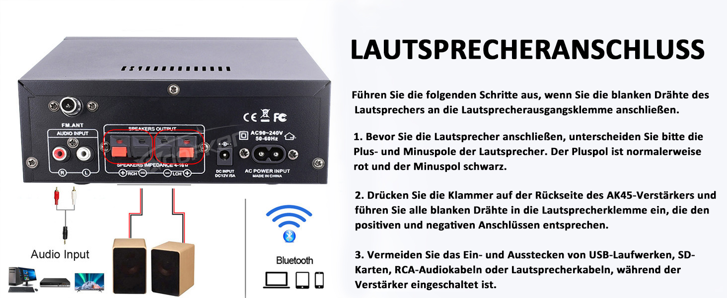 AK45 Pro HiFi підсилювач WOOPKER Mini, 500Вт, 2-канальний, Bluetooth, HiFi стерео з FM-радіо, USB, SD, RCA, MIC, аудіо ресивер для дому та авто