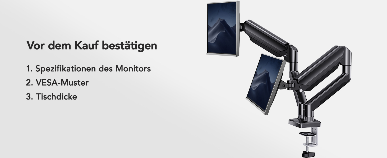 Кріплення для монітора HUANUO на 2 монітори, стабільне та ергономічне, до 32 дюймів, регульована висота, нахил та поворот, VESA 75/100, до 10 кг на кріплення