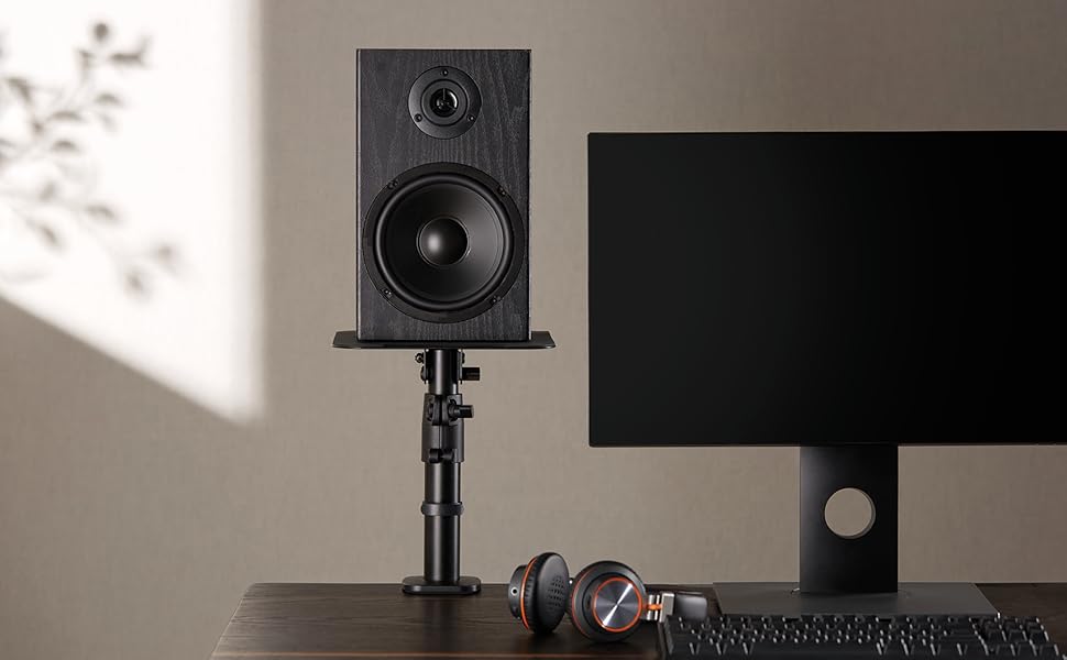 Підставка для динаміків mywall HS30L: 2 шт., чорний колір, настільна, кут нахилу +/-15°, вантажопідйомність до 15 кг