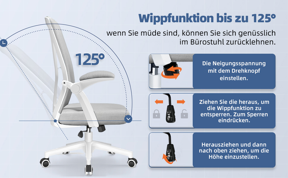 Офісний крісло Hinode з підйомними підлокітниками та функцією гойдання, 360° обертання, регульована висота, ергономічне крісло для дому та офісу з дихаючою сіткою, до 150 кг (Сірий, Стиль 1)