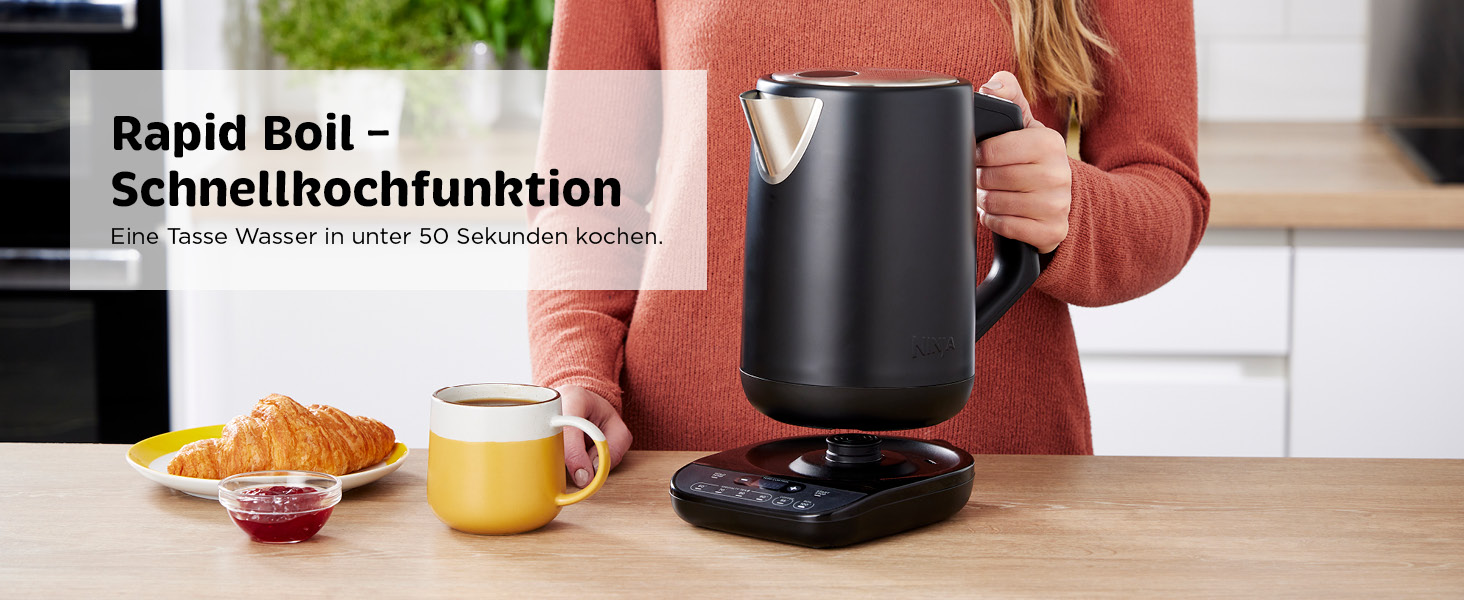 Електричний чайник Ninja Perfect Temperature KT201EUSTGD, 1.7 л, 6 температурних режимів, функція швидкого закипання та підігріву, чорний