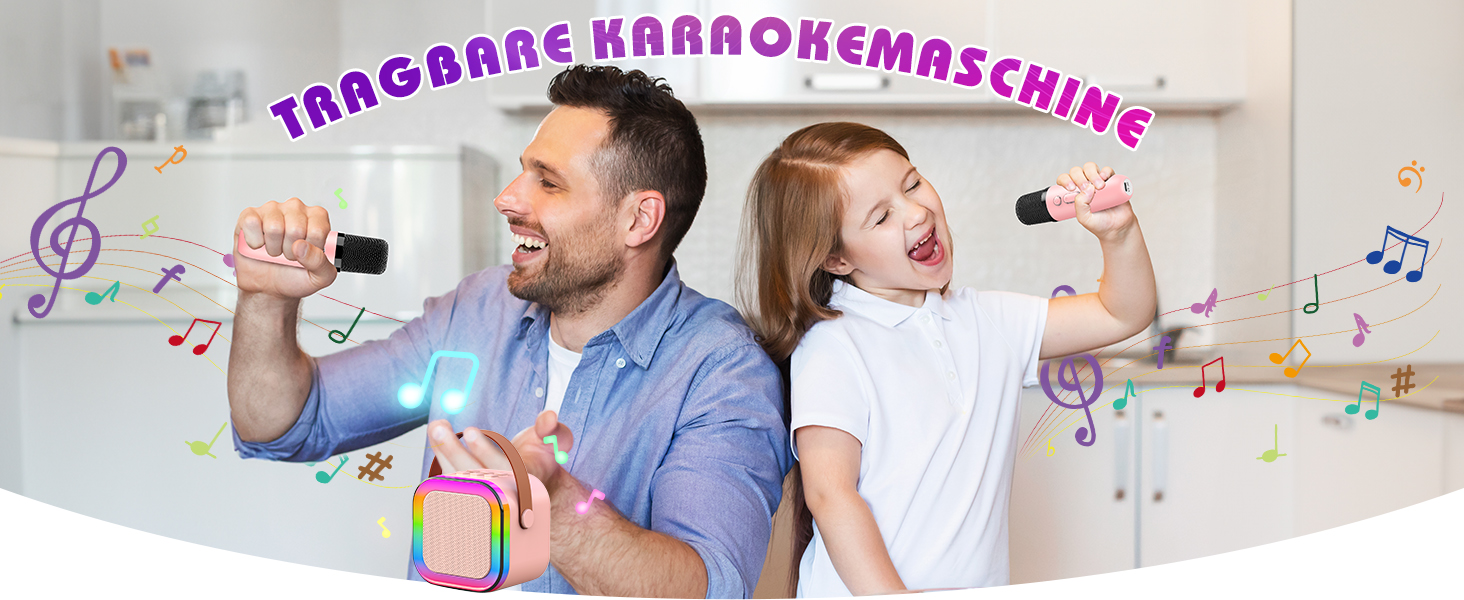 Караоке машина для дітей 3-12 років Dislocati з 2 мікрофонами Bluetooth, рожева. Портативна музична іграшка зі світлодіодами для вечірок