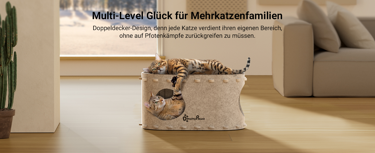 Будиночок для котів з фетру, лежанка для котів, затишна кімната для котів, 58 x 33 x 30 см, ігровий Peek-a-Boo, зимовий, захист кігтів, бежевий, 1 шт.