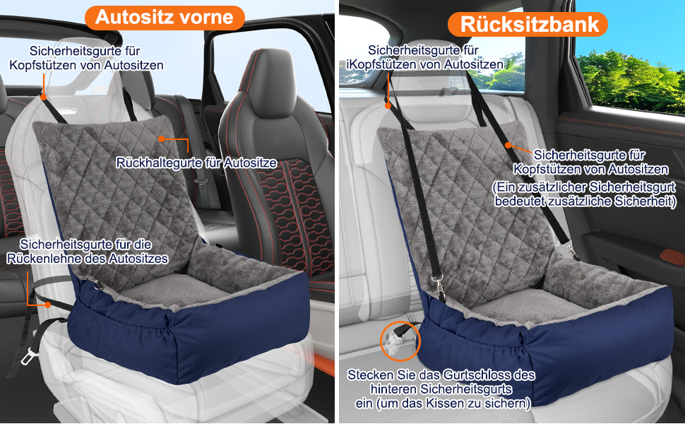 Автокрісло для собак SIVEIS – м'яке ліжко з кишенькою, захист від подряпин, з ременем безпеки