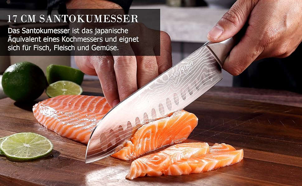 Професійний кухонний ніж Santoku 18 см з японської нержавіючої сталі з високим вмістом вуглецю, ергономічна ручка, для дому та ресторану