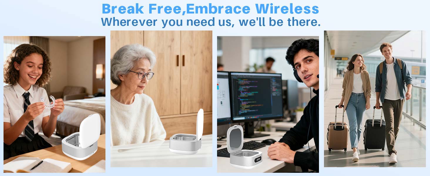 Ультразвуковий очищувач Voraiya 4000mAh IPX7 для зубних протезів, брекетів, кап, ювелірних виробів, срібла - портативний, акумуляторний