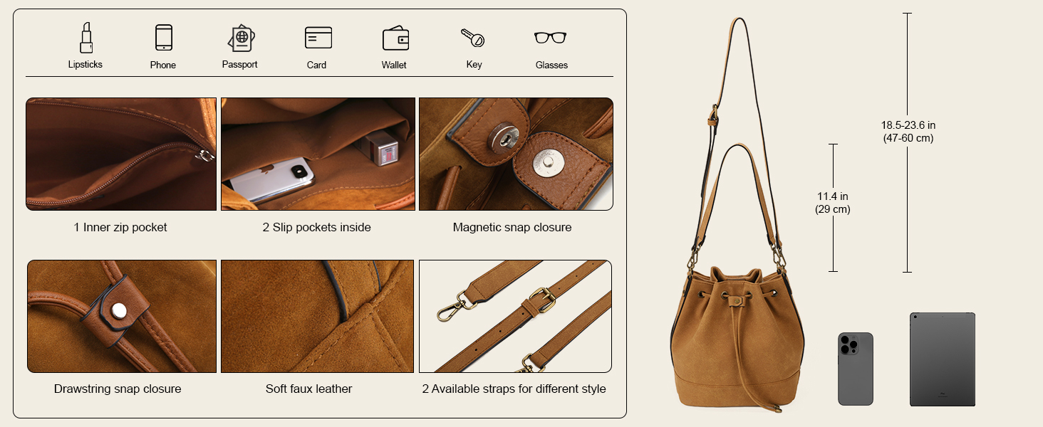 Сумка жіноча AFKOMST через плече, велика м'яка сумка-шопер з двома ременями (темно-коричнева)