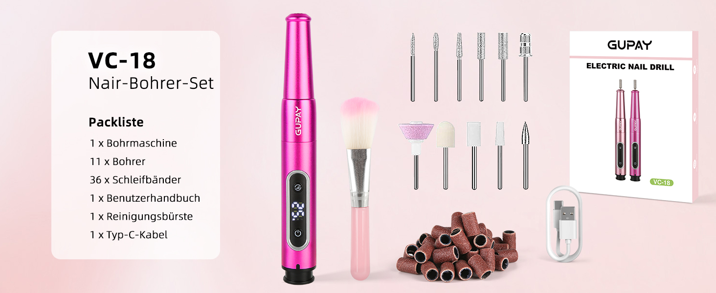 Електричний набір для манікюру та педикюру Nagelfräser: бездротовий фрезер, 5 швидкостей, USB, для гелю, акрилу, Shellac