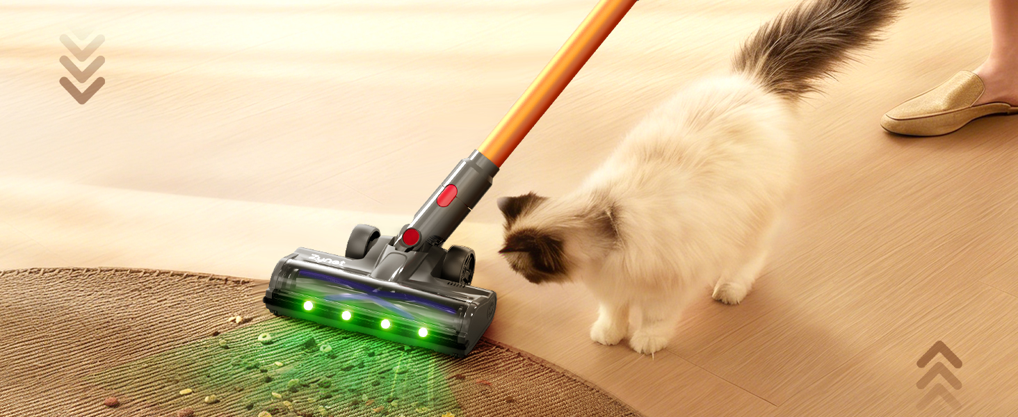 Бездротовий акумуляторний пилосос DP2 з подвійним акумулятором, 45KPa, 60 хвилин роботи, 500W, LED-дисплей, телескопічна труба, вертикальне зберігання, світло GreenEye, ідеальний для шерсті тварин/килимів/твердих підлог, золотий