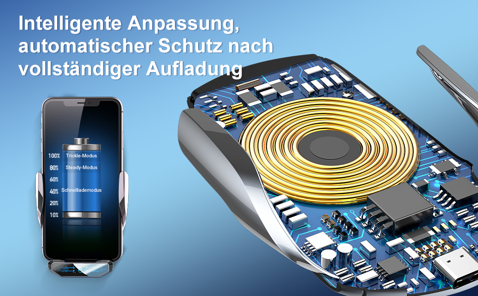 Бездротовий автомобільний зарядний пристрій AmazeFan 15W Qi, тримач для телефону, 360° обертання, сумісний з iPhone, Samsung, Huawei та іншими.