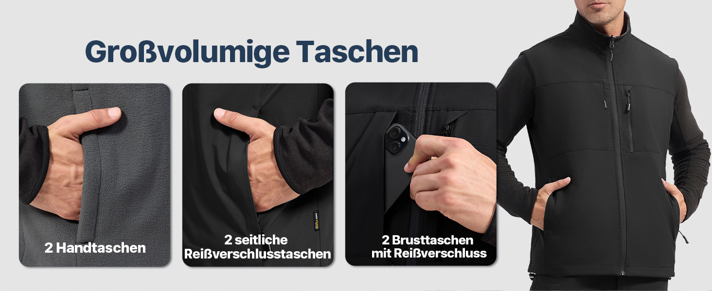 FREE SOLDIER Чоловіча зимова жилетка - тепла флісова жилетка, вітростійка, реверсивна, без рукавів, софтшелл для роботи та походів, S, Синій&Чорний