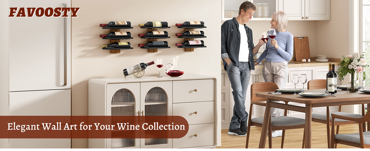 Металева полиця для вина FAVOOSTY на стіну, 3 яруси, чорна - для вітальні, спальні, винного підвалу