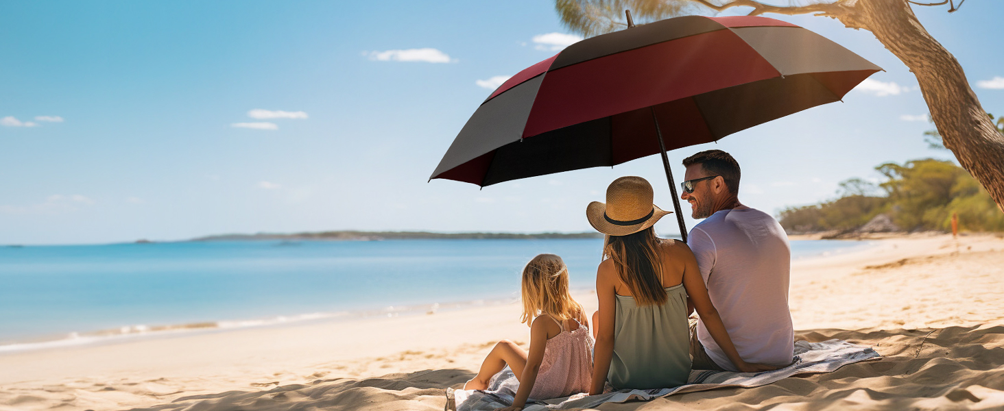 TECKNET Головний парасолька велика XXL, гольф-парасолька 68 дюймів, стійка до вітру, з подвійною конструкцією, вентильована, з великою ручкою EVA, для жінок та чоловіків, чорна та червона, діаметр 150 см