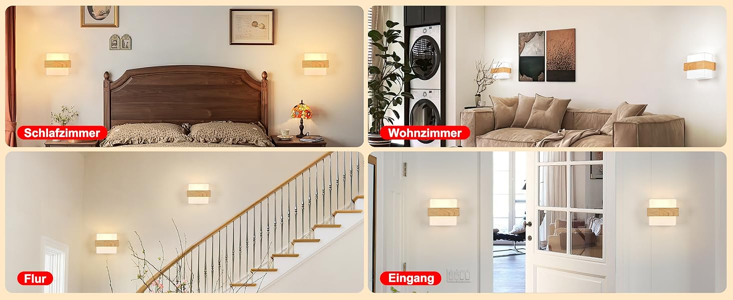 Настінний світильник Gleonlux Wandleuchte Holz, Внутрішнє освітлення в стилі ретро, Boho, Industrial, для дому, сходи, вітальня, спальня, коридор, матеріал: дерево, тканина, цоколь E14, розмір 22.5x13x20 см