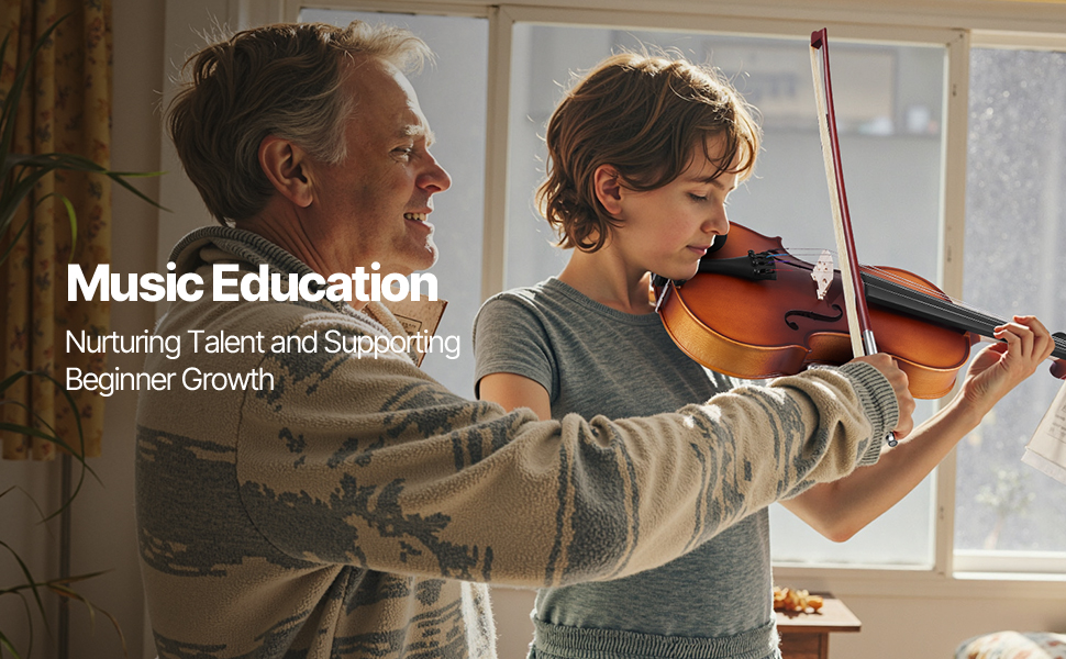 Скрипка VEVOR 4/4 з аксесуарами: футляр, колінь, стійка, струни, тюнер, дерев'яний корпус (матова коричнева)