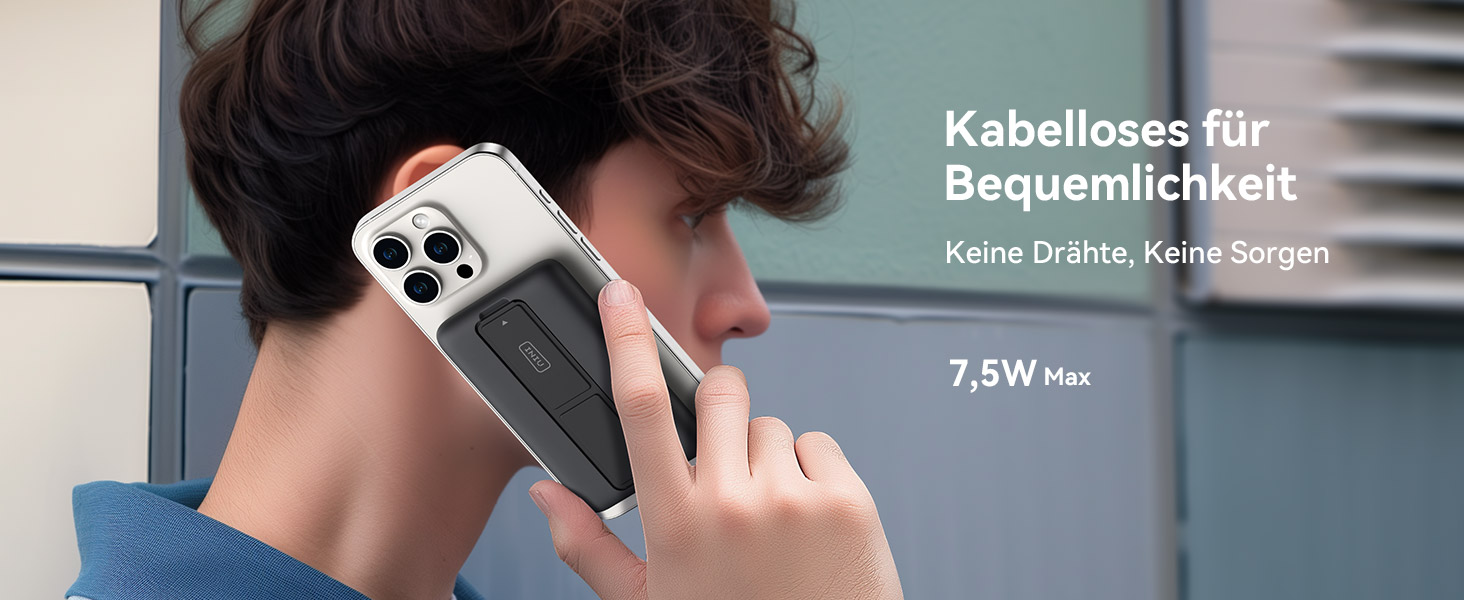 Power Bank INIU 5500mAh 20W з USB-C (вхід/вихід), магнітний акумулятор з підставкою для iPhone 16/15/14/13/12 Pro Max Mini, чорний