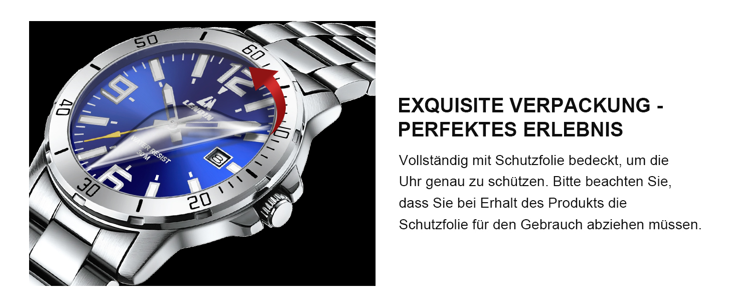 Годинник чоловічий LENQIN з нержавіючої сталі, водонепроникний, з датою, аналоговий кварцовий годинник, бізнес-стиль, срібний колір, синій циферблат
