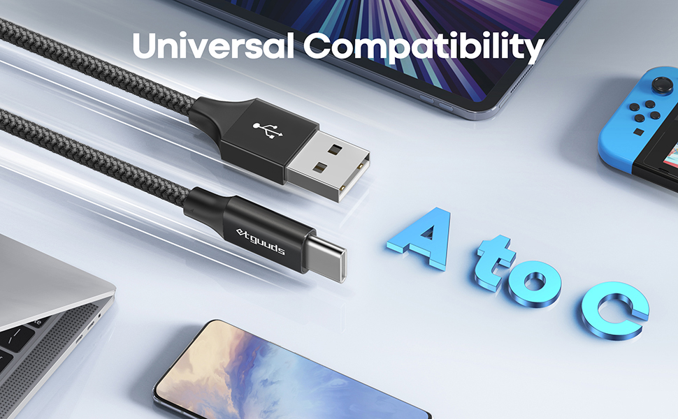 Кабель USB-C 30см [2 шт], білий: USB-A на USB-C, швидка зарядка, нейлон, сумісний з iPhone, Samsung Galaxy