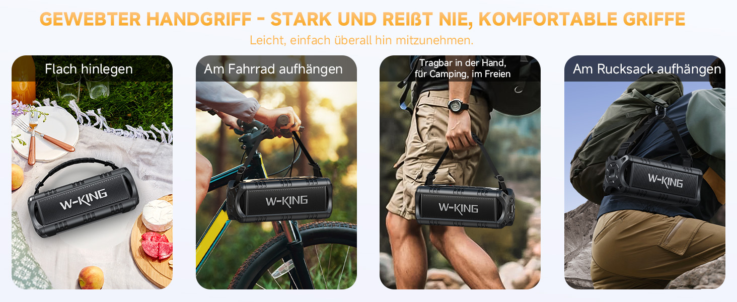 W-KING Bluetooth колонки: портативна, водонепроникна (IPX6), 60W, 24 години роботи, TF карта, USB, AUX, чорний