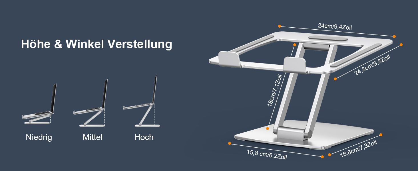 Підставка для ноутбука, алюміній, ергономічна, регульована висота, складна, з вентиляцією, для MacBook Air/Pro та ноутбуків 10-16