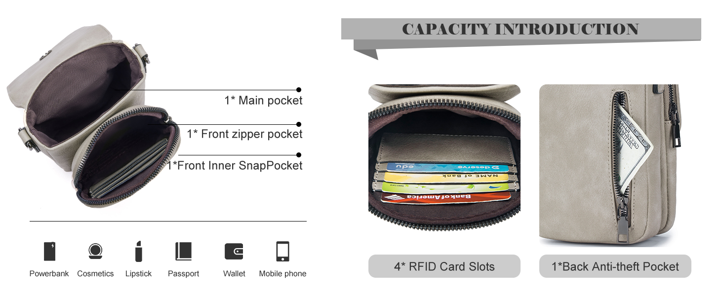 Сумка-органайзер на шию MUIIKOLA з RFID-захистом для смартфонів, веганська шкіра, сіро-бежевий колір