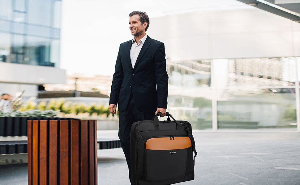 Garment Bag for Men - 40 Inch Carry-on for Up to 3 Suits, 2-in-1 Hanging Suitcase, Foldable Travel Duffel Bag for Business, 15.6 Inch Laptops - (Black-Brown)