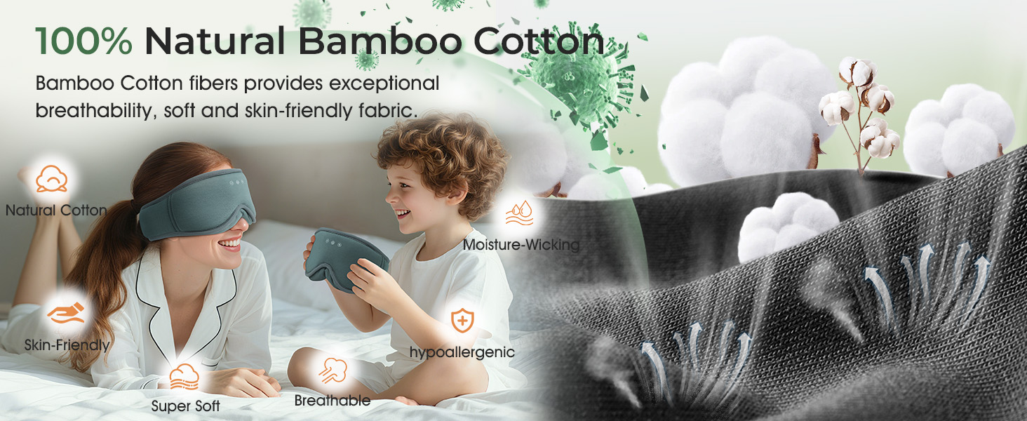 Сліп-маска з навушниками MUSICOZY з бамбука та бавовни, Bluetooth v5.4, 3D, для тих, хто спить на боці, з мікрофоном, сірий колір