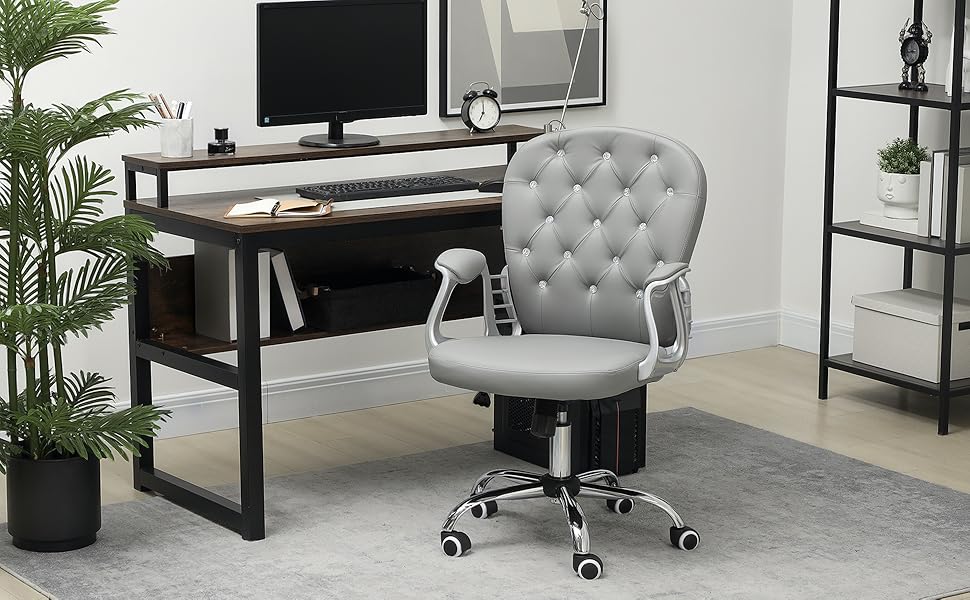 Крісло Vinsetto для офісу та дому: регульоване, обшите штучною шкірою, до 120 кг, сірого кольору