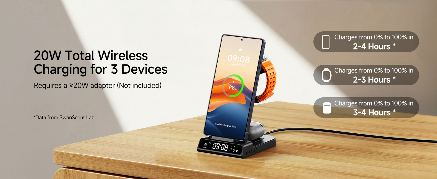 Бездротова зарядка leQuiven 3 в 1 для Samsung Galaxy S25 Ultra, S24, S23, Z Fold/Z Flip, Galaxy Watch 8/7/6/5/4, Buds3 Pro (без адаптера, чорний)