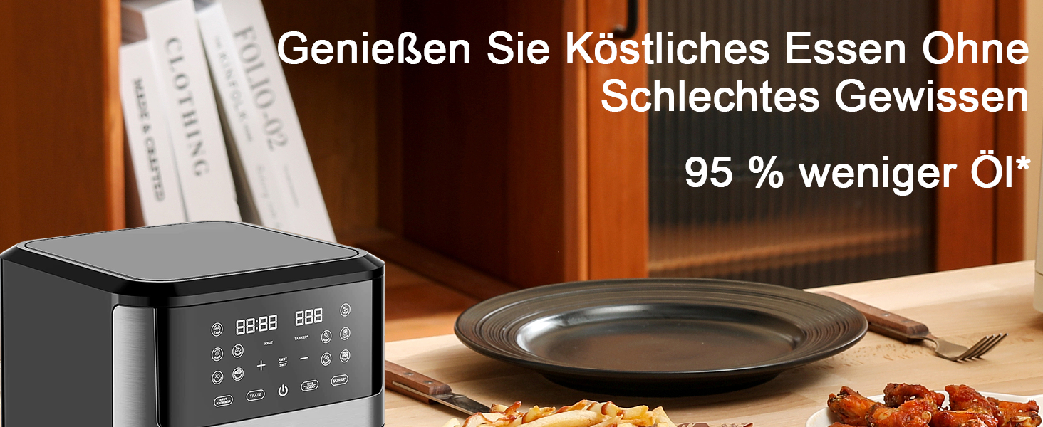 Фритюрниця повітряна XXL 8 літрів | 10-в-1 Airfryer | Розумна фритюрниця | Без олії | Цифровий LED-дисплей | 1500W | Чорний