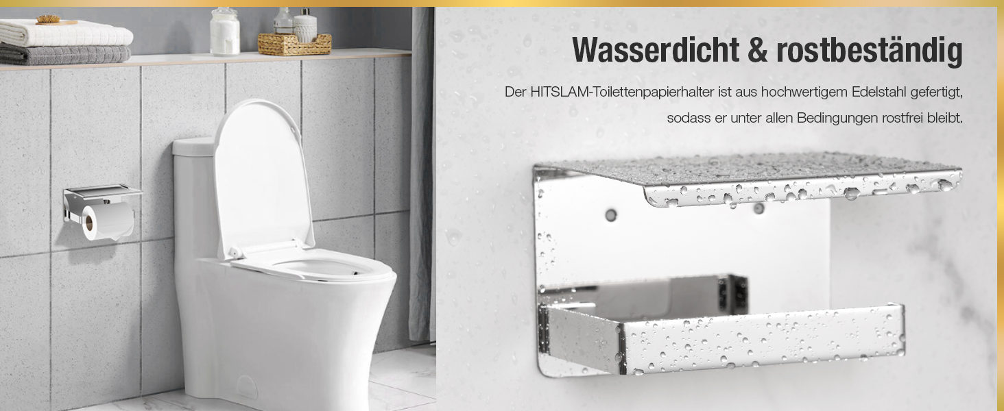 Тримач туалетного паперу HITSLAM без свердління, нержавіюча сталь з полицею, самоклеючий, для ванної кімнати