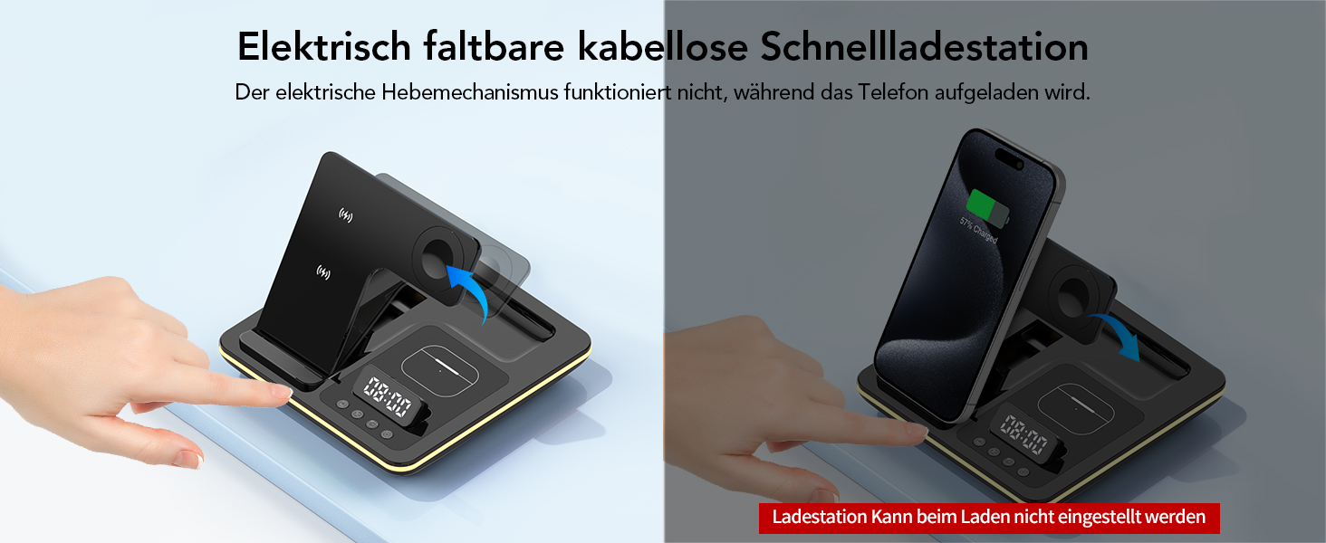 Багатофункціональна зарядна станція Hatalkin 5 в 1 для iPhone, Apple Watch та AirPods Pro. З функцією будильника та нічника, срібна